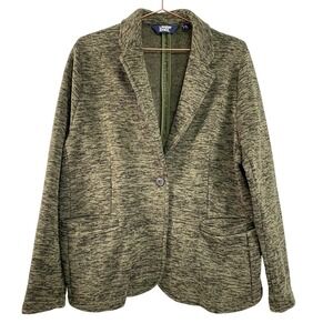 Lands' End Blazer Womens XL 18 Green Marled Knit Fleece Soft One Button Pockets